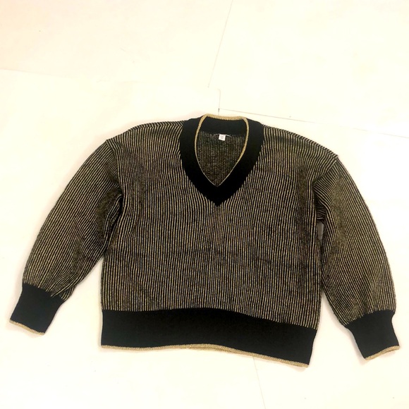 Nine West XXL Sweater Black Gold Stripe V-neck Long Sleeve Brand New Condition - Picture 1 of 8